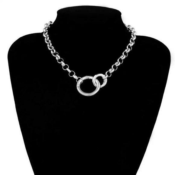 Punk Miami Cuban Chain Choker Silver Necklace - Picture 3 of 5